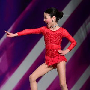 Weissmans Child Intermediate Red Fringe Long Sleeve Dance Costume